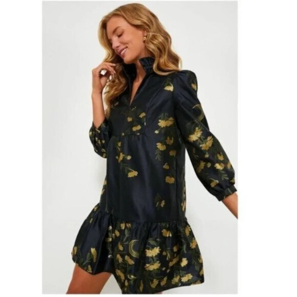 Tuckernuck | NEW Navy Jasmine Vine Jacquard Palmerston Dress Size XL - Picture 2 of 11